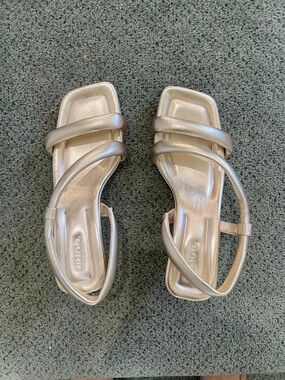 Vince Metallic Champagne Strappy Square-Toe Sandals